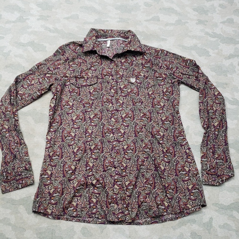 Cinch Top Womens XL Purple Pearl Snap Long Sleeve Western Rodeo Ranch Paisley